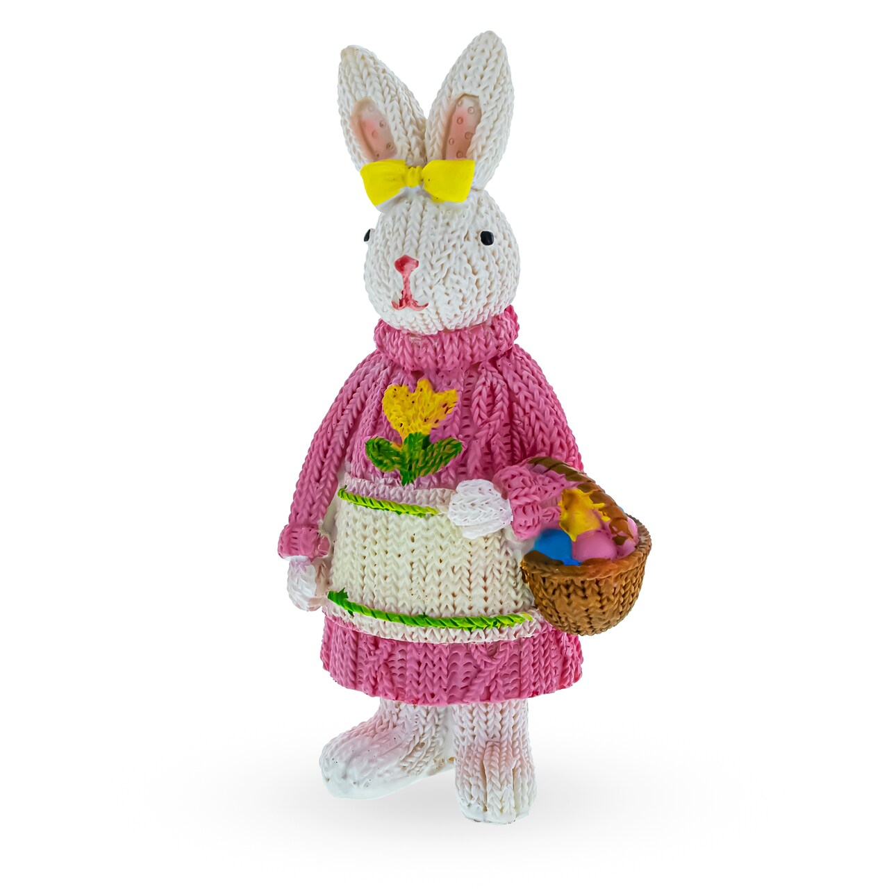 Bunny Figure with Pastel Basket and Sweater Detail 5.8 Inches Tall